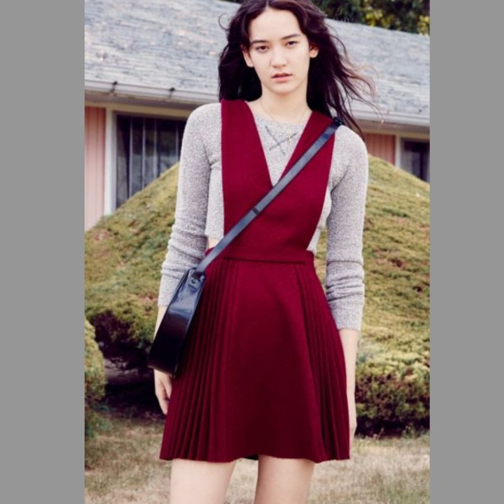 Urban Outfitters J.O.A. Deep-V Pleated Jumper Dress
